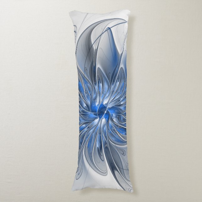 Abstrakt Blue Gray Fraktal Art Blume Seitenschläferkissen (Vorderseite Vertikal)