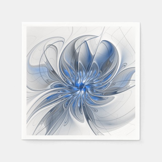 Abstrakt Blue Gray Fraktal Art Blume Serviette (Vorderseite)