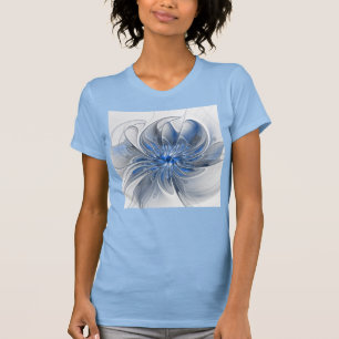 Abstrakt Blue Gray Fraktal Art Blume T-Shirt