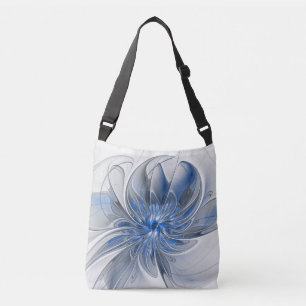Abstrakt Blue Gray Fraktal Art Blume Tragetaschen Mit Langen Trägern