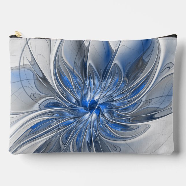 Abstrakt Blue Gray Fraktal Art Blume Zubehörtasche (Vorderseite)