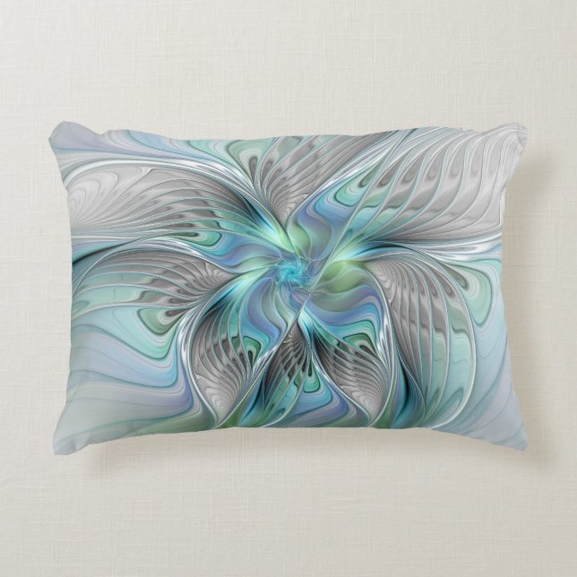 Abstrakt Blue Green Butterfly Fantasy Fraktal Art Dekokissen (Vorderseite)