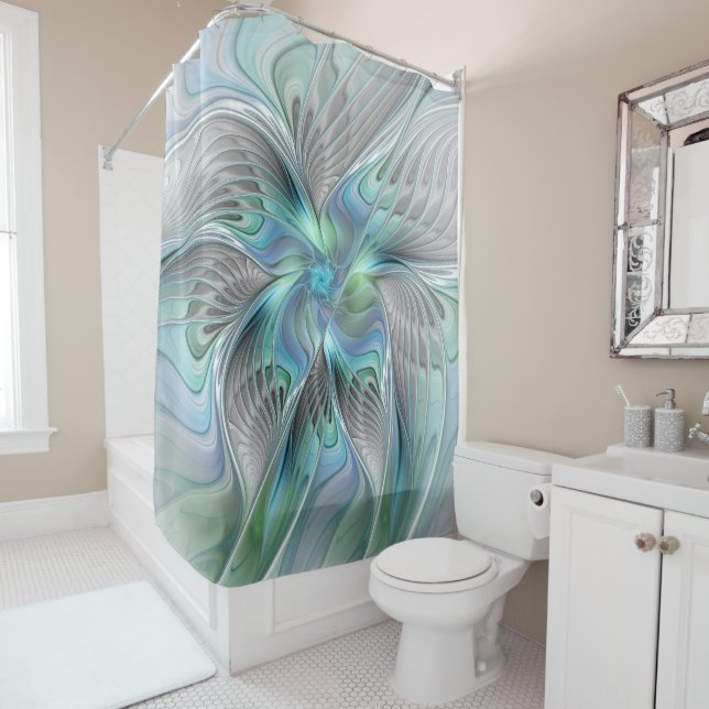 Abstrakt Blue Green Butterfly Fantasy Fraktal Art Duschvorhang (Beispiel)