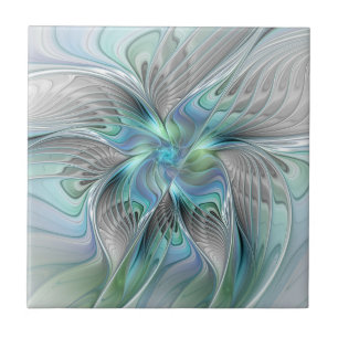 Abstrakt Blue Green Butterfly Fantasy Fraktal Art Fliese