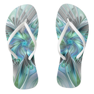 Abstrakt Blue Green Butterfly Fantasy Fraktal Art Flip Flops