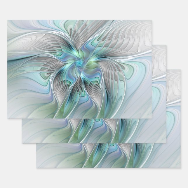 Abstrakt Blue Green Butterfly Fantasy Fraktal Art Geschenkpapier Set (Set)