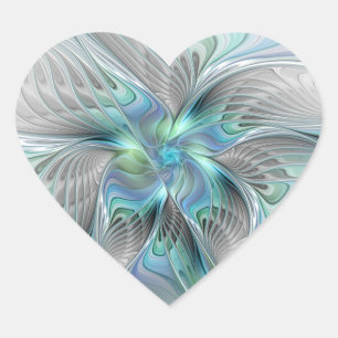 Abstrakt Blue Green Butterfly Fantasy Fraktal Art Herz-Aufkleber