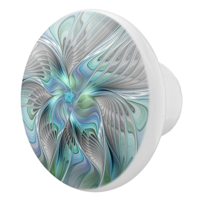 Abstrakt Blue Green Butterfly Fantasy Fraktal Art Keramikknauf (Rechts)