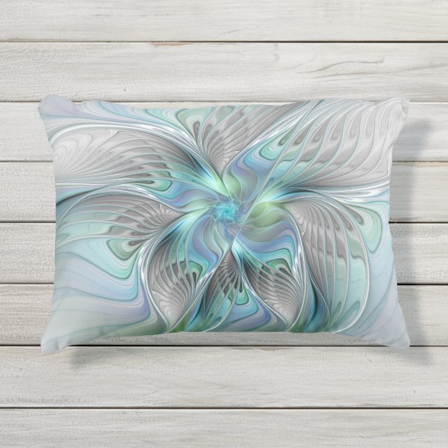 Abstrakt Blue Green Butterfly Fantasy Fraktal Art Kissen Für Draußen (Vorderseite)