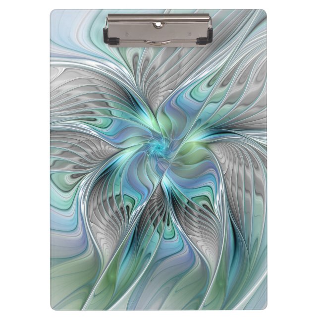 Abstrakt Blue Green Butterfly Fantasy Fraktal Art Klemmbrett (Vorderseite)