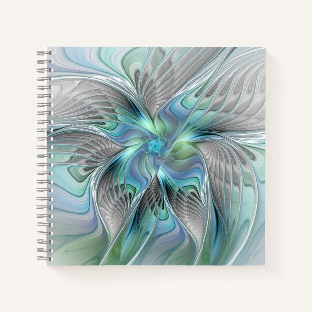 Abstrakt Blue Green Butterfly Fantasy Fraktal Art Notizbuch (Vorderseite)