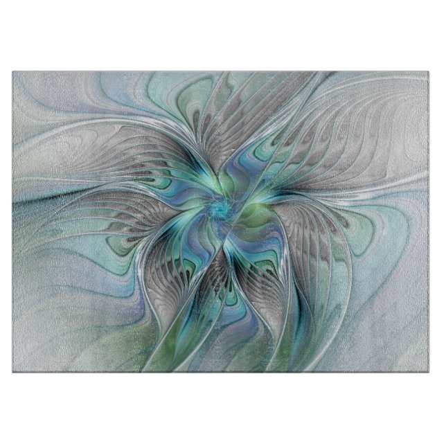Abstrakt Blue Green Butterfly Fantasy Fraktal Art Schneidebrett (Vorderseite)