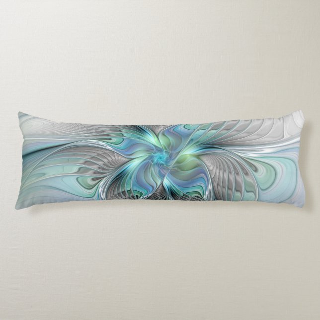Abstrakt Blue Green Butterfly Fantasy Fraktal Art Seitenschläferkissen (Vorderseite)