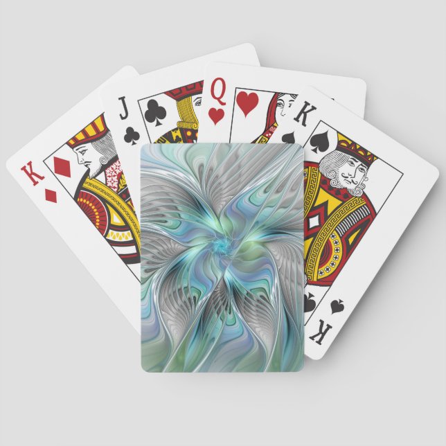 Abstrakt Blue Green Butterfly Fantasy Fraktal Art Spielkarten (Rückseite)