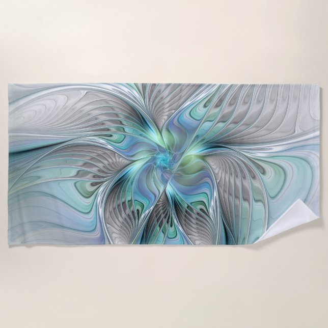 Abstrakt Blue Green Butterfly Fantasy Fraktal Art Strandtuch (Vorderseite)