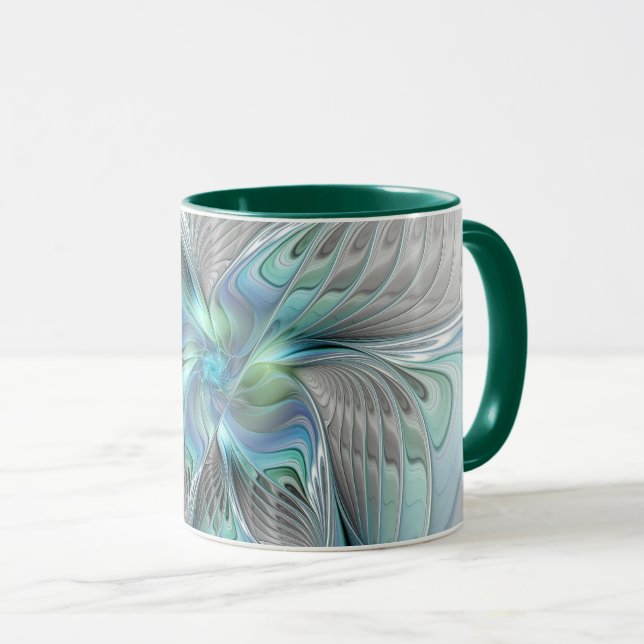 Abstrakt Blue Green Butterfly Fantasy Fraktal Art Tasse (VorderseiteRechts)