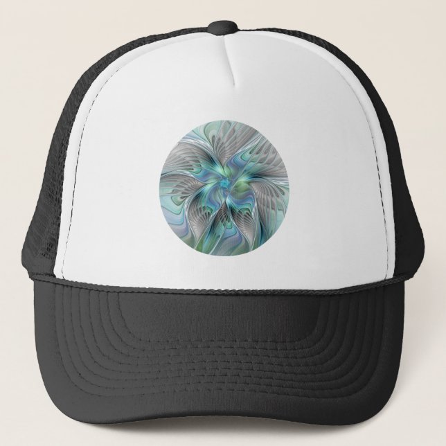Abstrakt Blue Green Butterfly Fantasy Fraktal Art Truckerkappe (Vorderseite)