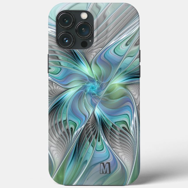 Abstrakt Blue Green Butterfly Fraktal Art Monogram Case-Mate iPhone Hülle (Rückseite)