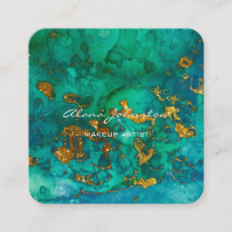 Abstrakt Blue Green Gold Makeup Artist Quadratische Visitenkarte