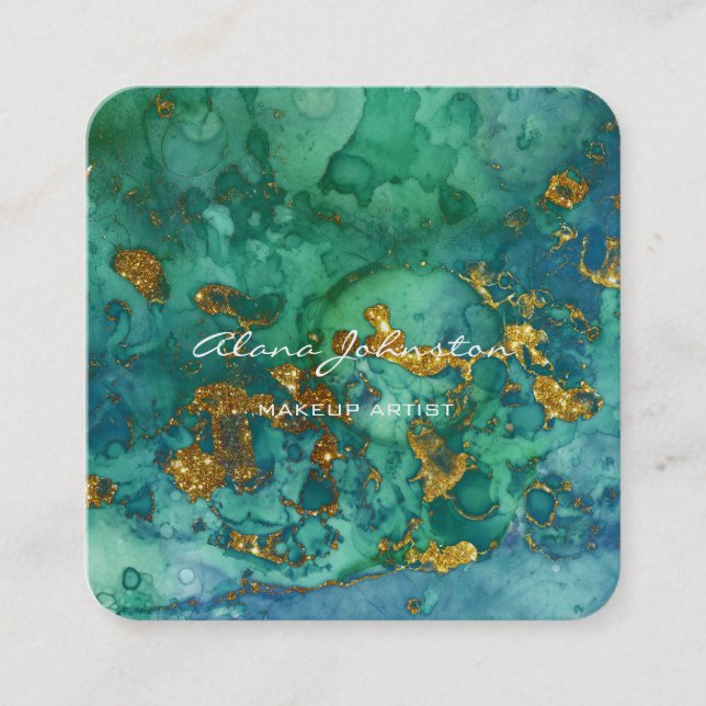 Abstrakt Blue Green Gold Makeup Artist Quadratische Visitenkarte (Vorderseite)