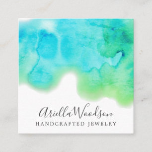 Abstrakt Blue Green Watercolor Schmuckdesigner Quadratische Visitenkarte