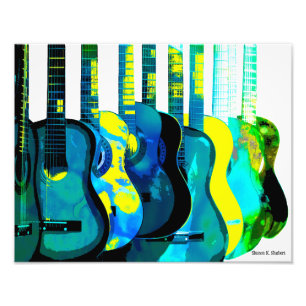 Abstrakt Blue Green & Yellow Gitarren Kunstdrucke Fotodruck