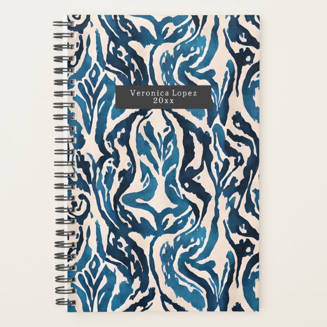 Abstrakt Blue Ikat Watercolor Muster Plane Planer (Vorderseite)