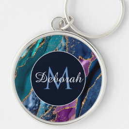 Abstrakt Blue Lila Gold Agate Monogram Schlüsselanhänger