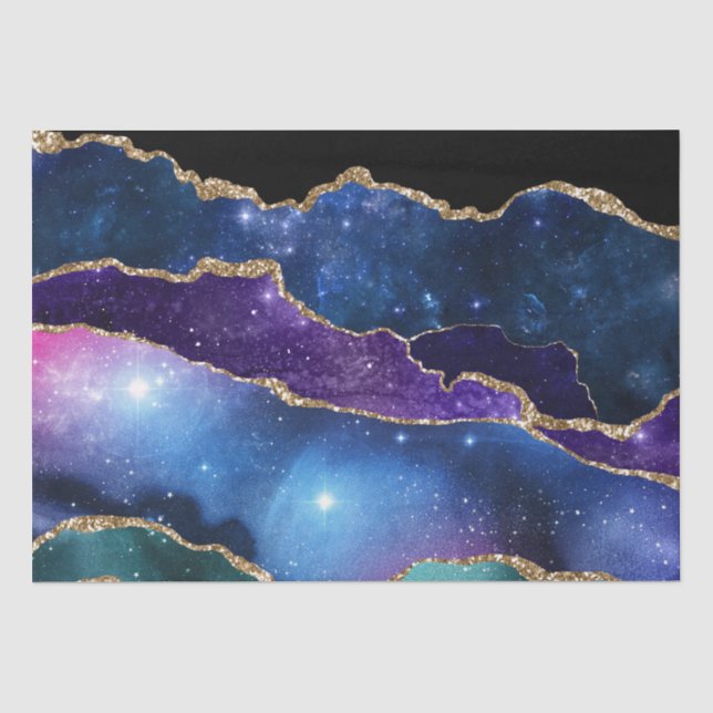 Abstrakt Blue Lila Gold Glitzer Celestial Agate Seidenpapier (Vorderseite)