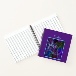 Abstrakt Blue Lila Neon Butterfly Druckfarben Notizbuch