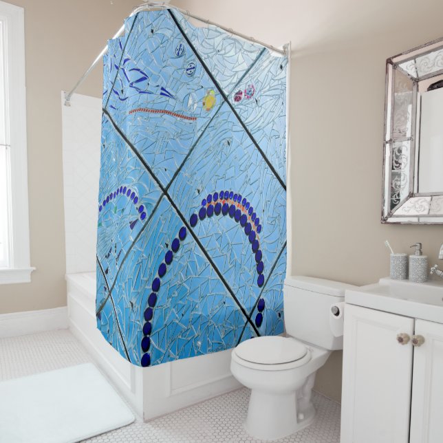 Abstrakt Blue Mirror Mosaic Duschvorhang (Beispiel)