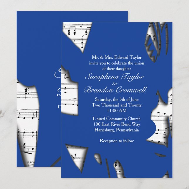 Abstrakt Blue Music Wedding Thema Einladung (Vorne/Hinten)