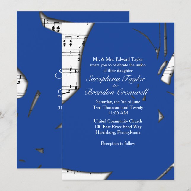 Abstrakt Blue Music Wedding Thema Einladung (Vorne/Hinten)