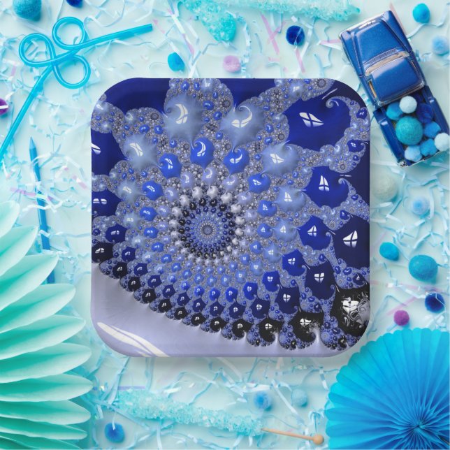 Abstrakt Blue Ombre Fraktal Bubbles Pappteller (Party)