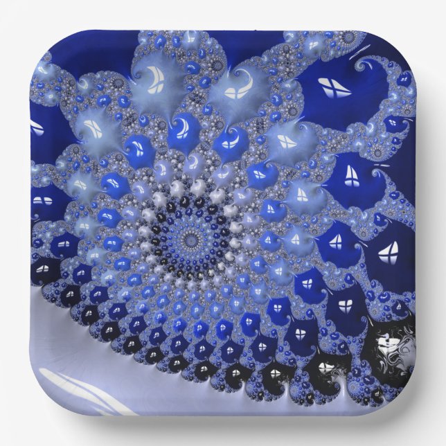 Abstrakt Blue Ombre Fraktal Bubbles Pappteller (Vorderseite)