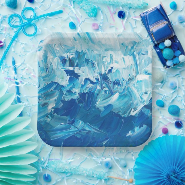 Abstrakt Blue Paint Waves Pappteller (Party)