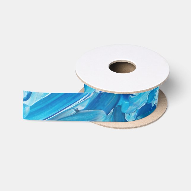 Abstrakt Blue Paint Waves Satinband (Spule)