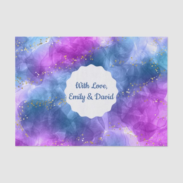 Abstrakt Blue Pink Alkohol Tinte Personalisierte K Seidenpapier (Vorderseite)
