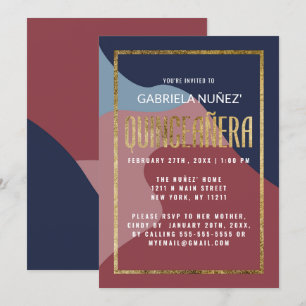 Abstrakt Blue Pink Gold Geometrie Quinceñera Einladung