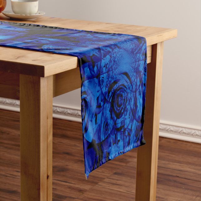 Abstrakt Blue Rose Table Runner Kurzer Tischläufer (Beispiel)