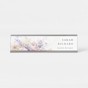 Abstrakt Blush Lilac Wasserfarbe Rose Blumenstrauß Schreibtischnamensplakette