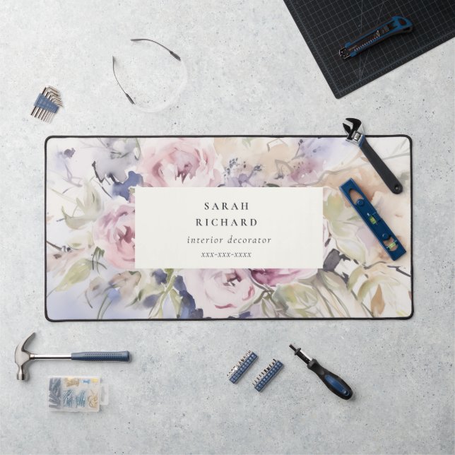 Abstrakt Blush Lilac Wasserfarbe Rose Blumenstrauß Schreibtischunterlage (Arbeitsplatz)