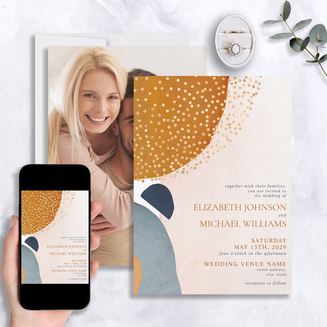 Abstrakt Blush Pink Blue Terracotta Foto Hochzeit Einladung (Von Creator hochgeladen)