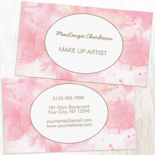 Abstrakt Blush Pink Moderne Aquarellfarbe Visitenkarte (Blush pink watercolor paint artistic personalized business card for beauty hair aesthetics make up)