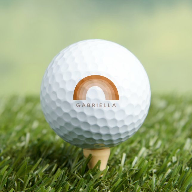Abstrakt Boho 70er Rainbow Terracotta Personalisie Golfball (Insitu T-Shirt)