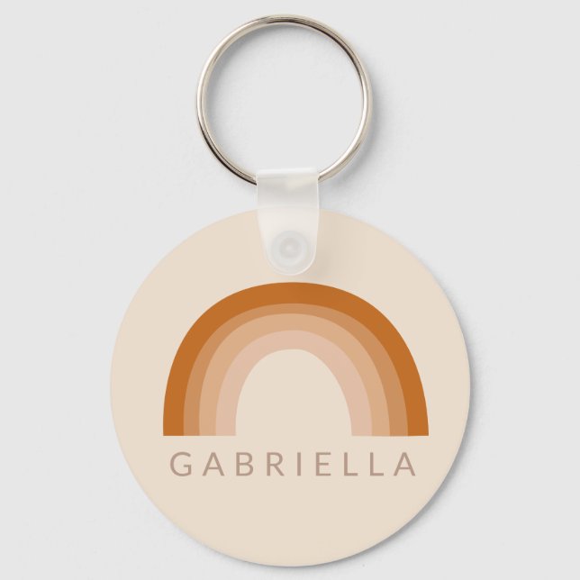 Abstrakt Boho 70er Rainbow Terracotta Personalisie Schlüsselanhänger (Vorderseite)