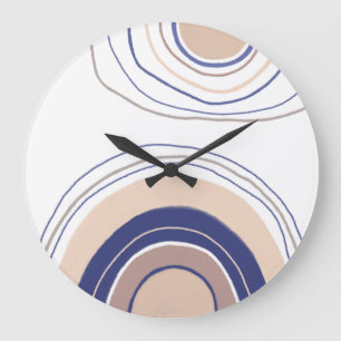 Abstrakt Boho Arches - Blau und Beige Große Wanduhr