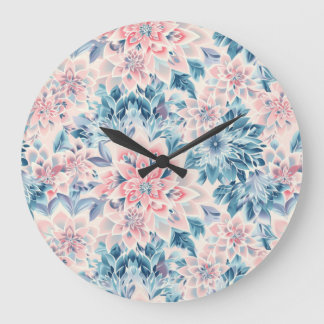 Abstrakt Boho Floral Pastell Pink Green Blue Große Wanduhr