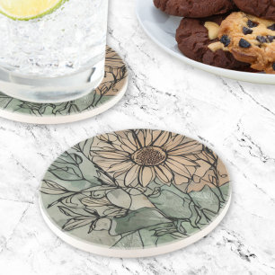 Abstrakt Boho Floral Sage und Beige Getränkeuntersetzer