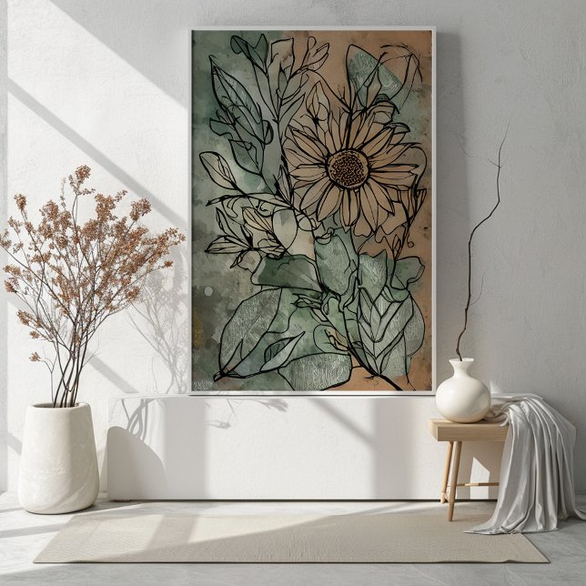 Abstrakt Boho Floral Sage und Beige Poster (This pretty floral abstract is available in a variety of sizes to fit standard frames. )